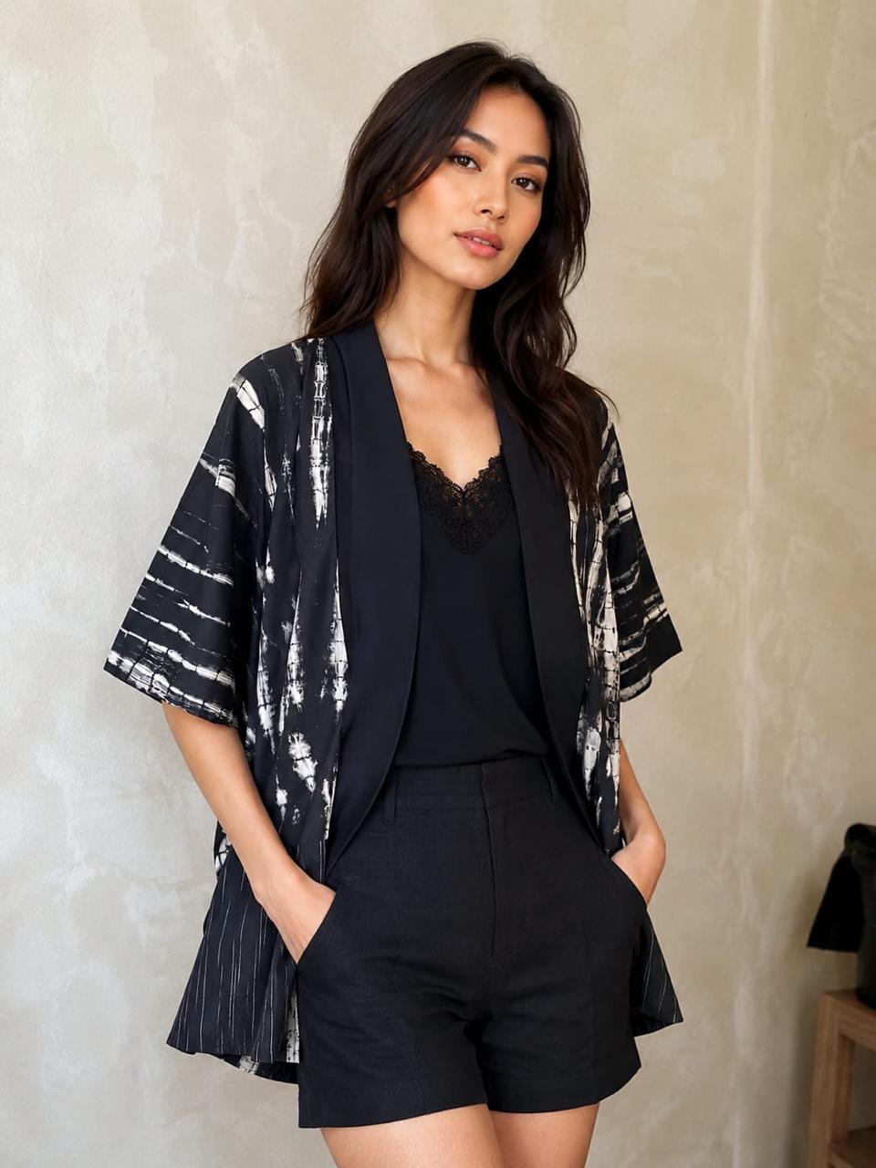 Kimono Shibori mix tenun lurik gerimis