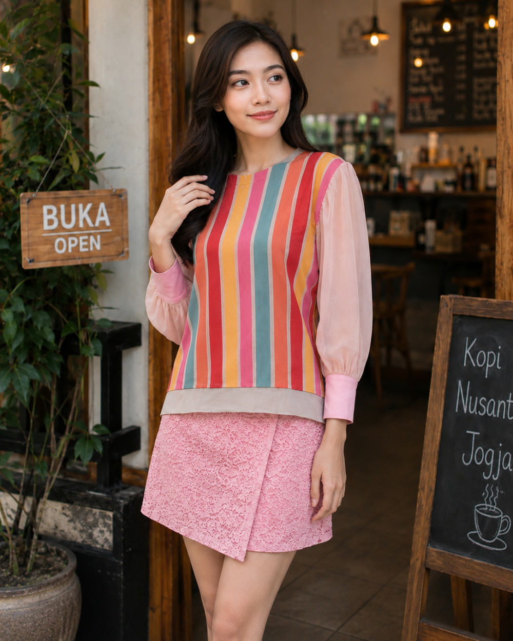 Puffy sleeves blouse lurik mix organza