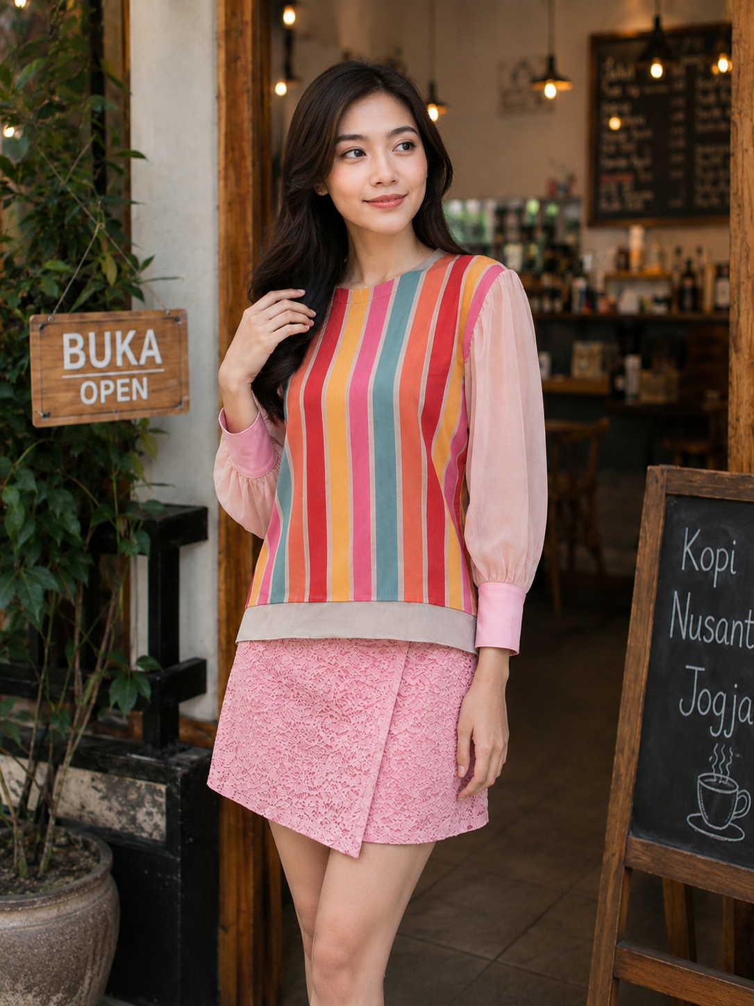 Puffy sleeves blouse lurik mix organza