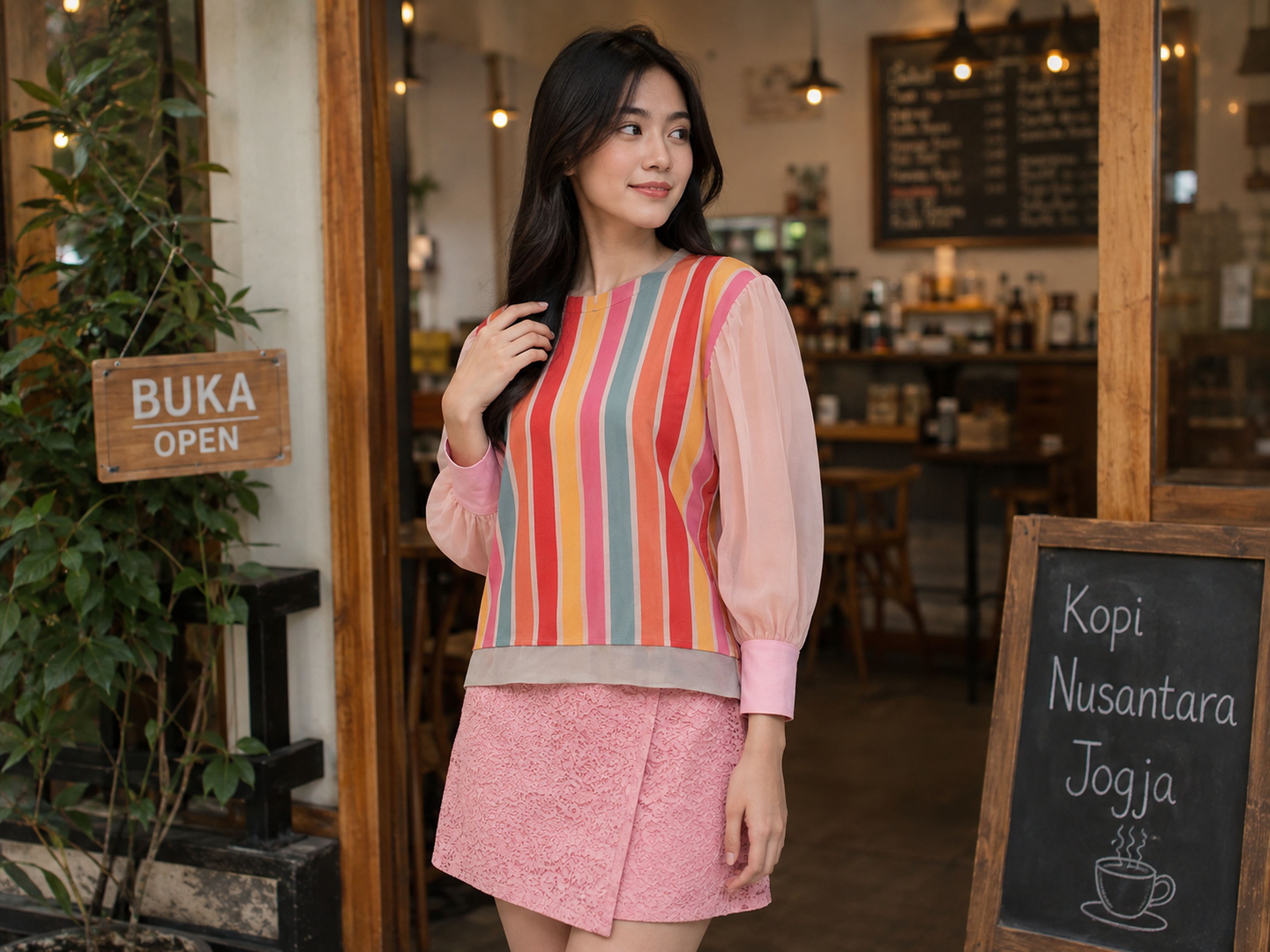 Puffy sleeves blouse lurik mix organza