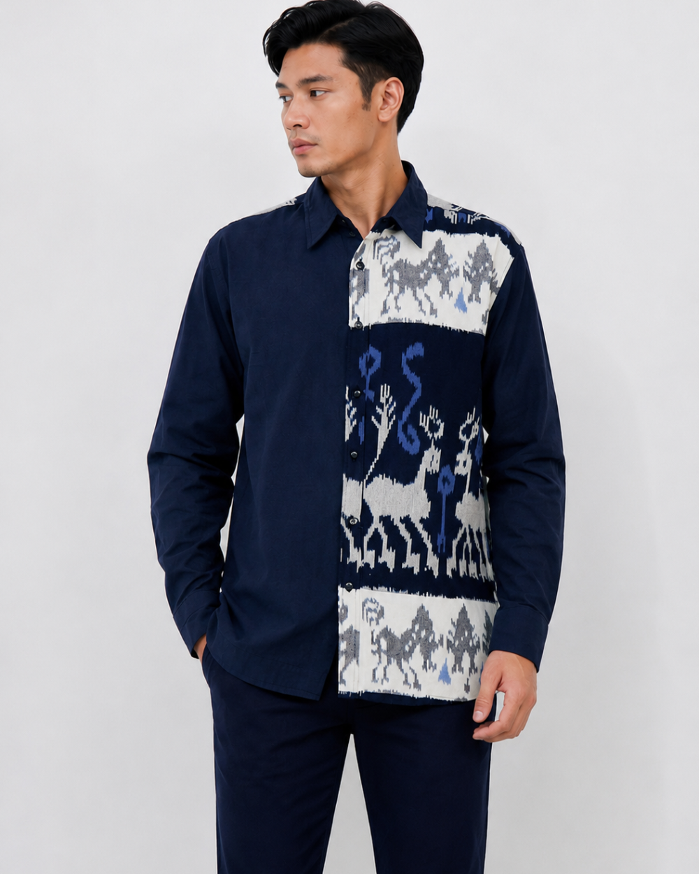 Kemeja pria tenun polos mix troso full tenun