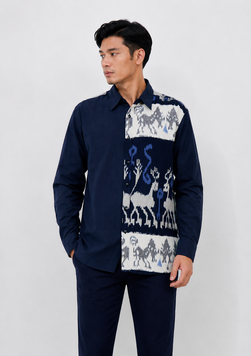 Kemeja pria tenun polos mix troso full tenun
