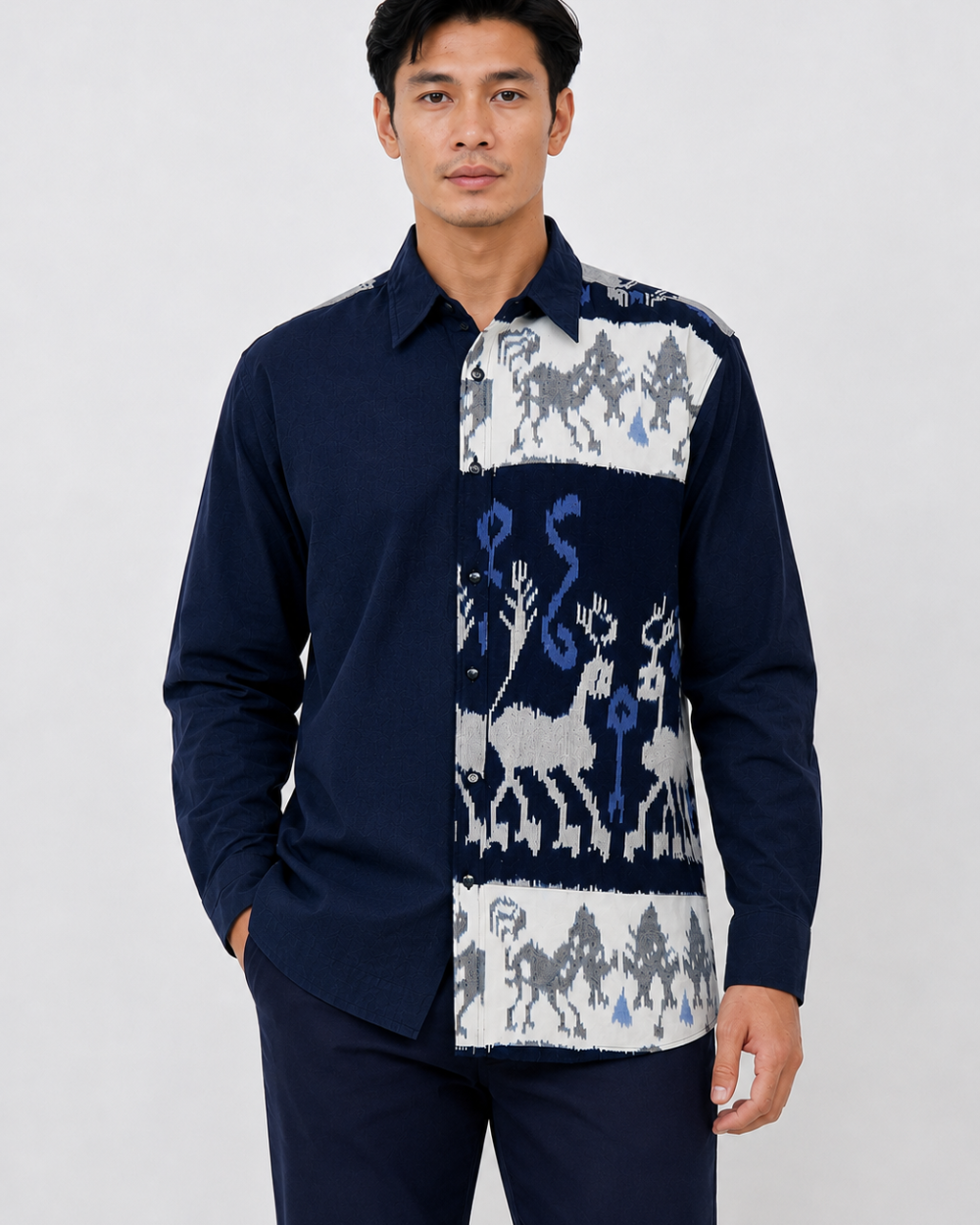 Alternative view of Kemeja pria tenun polos mix troso full tenun