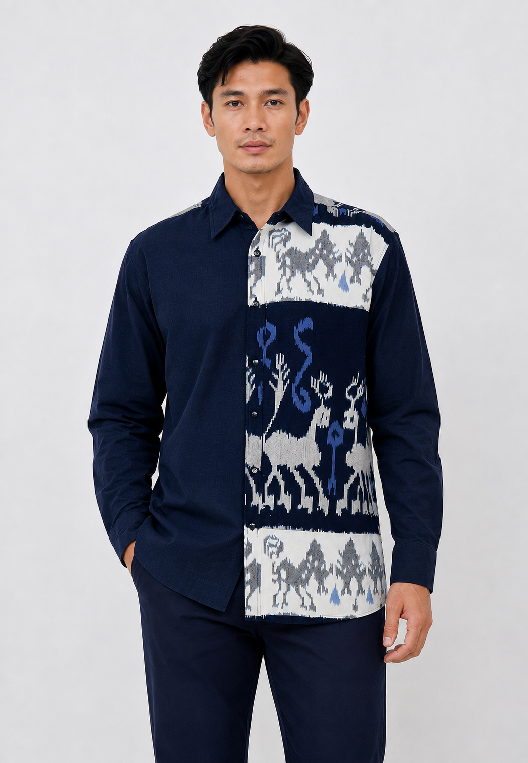 Alternative view of Kemeja pria tenun polos mix troso full tenun