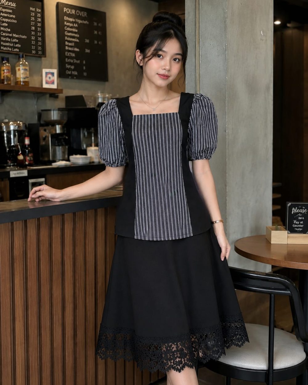 Atasan tenun lurik wanita lengan puffy