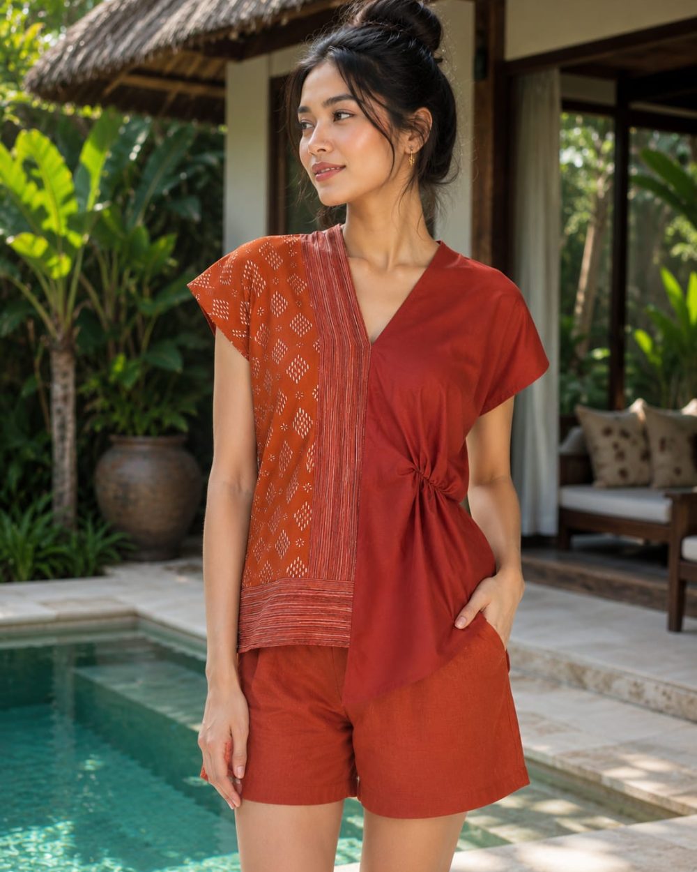 Blouse batik cap mix  tenun lurik