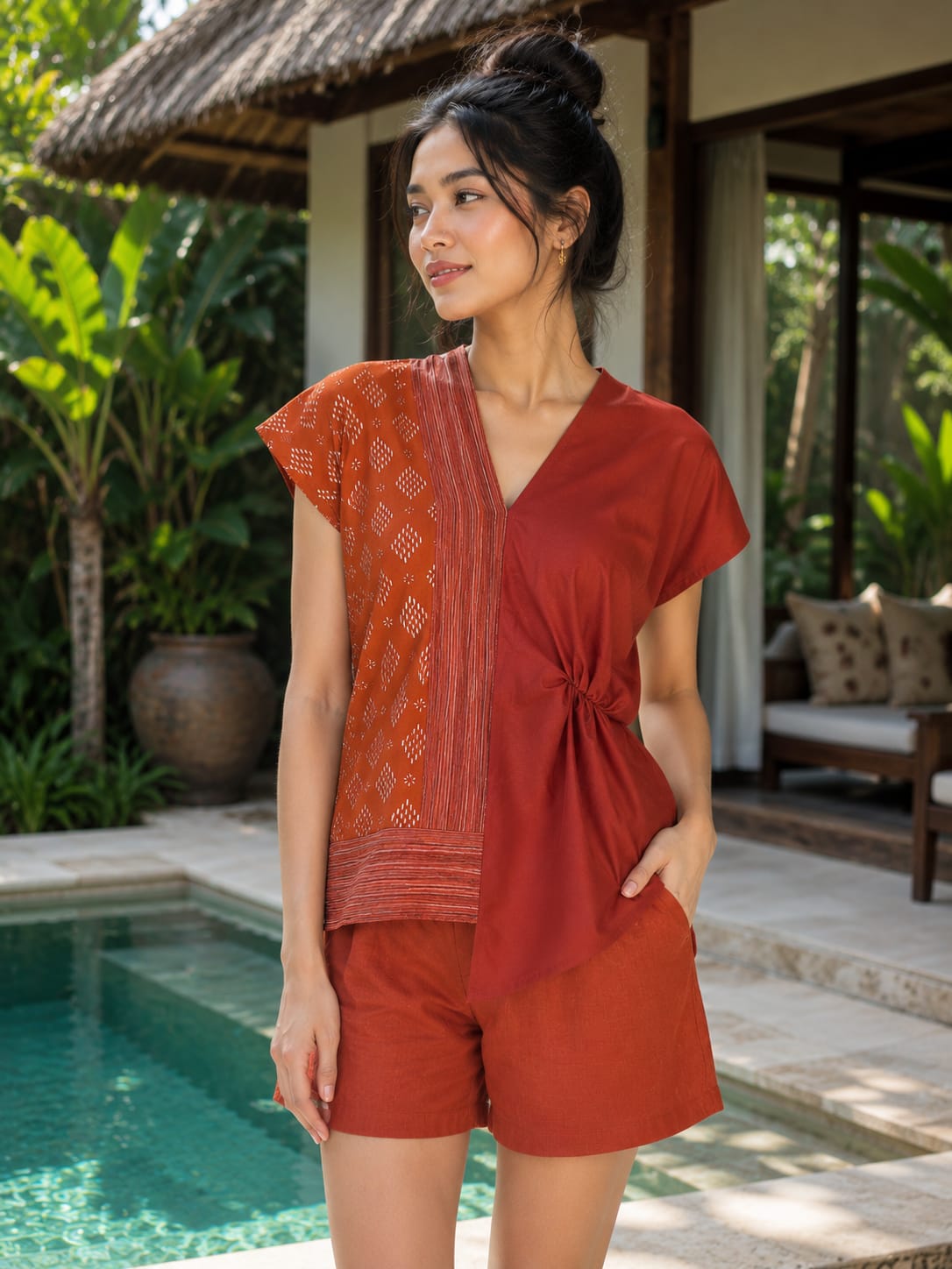 Blouse batik cap mix  tenun lurik
