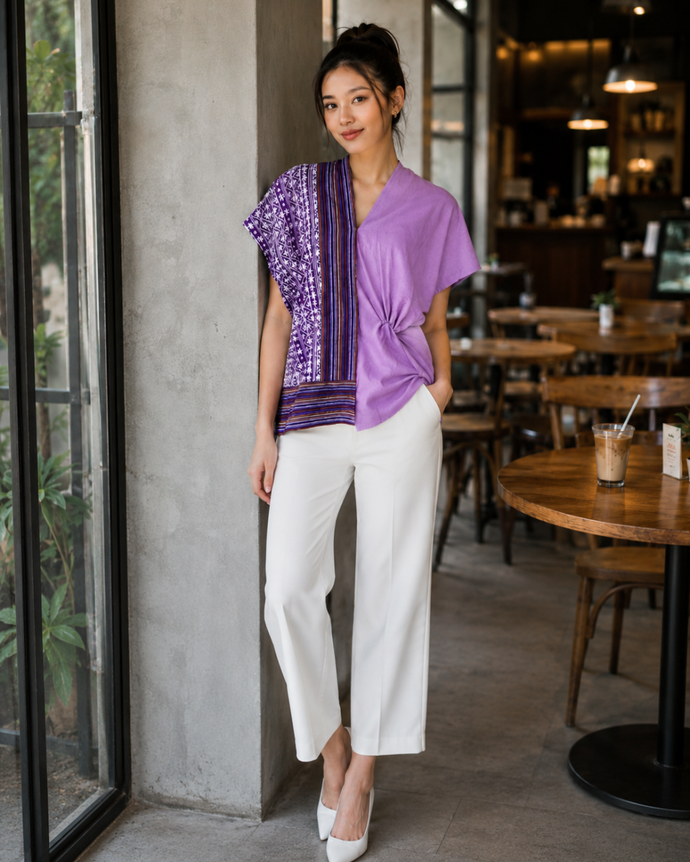 Alternative view of Blouse batik cap mix  tenun lurik
