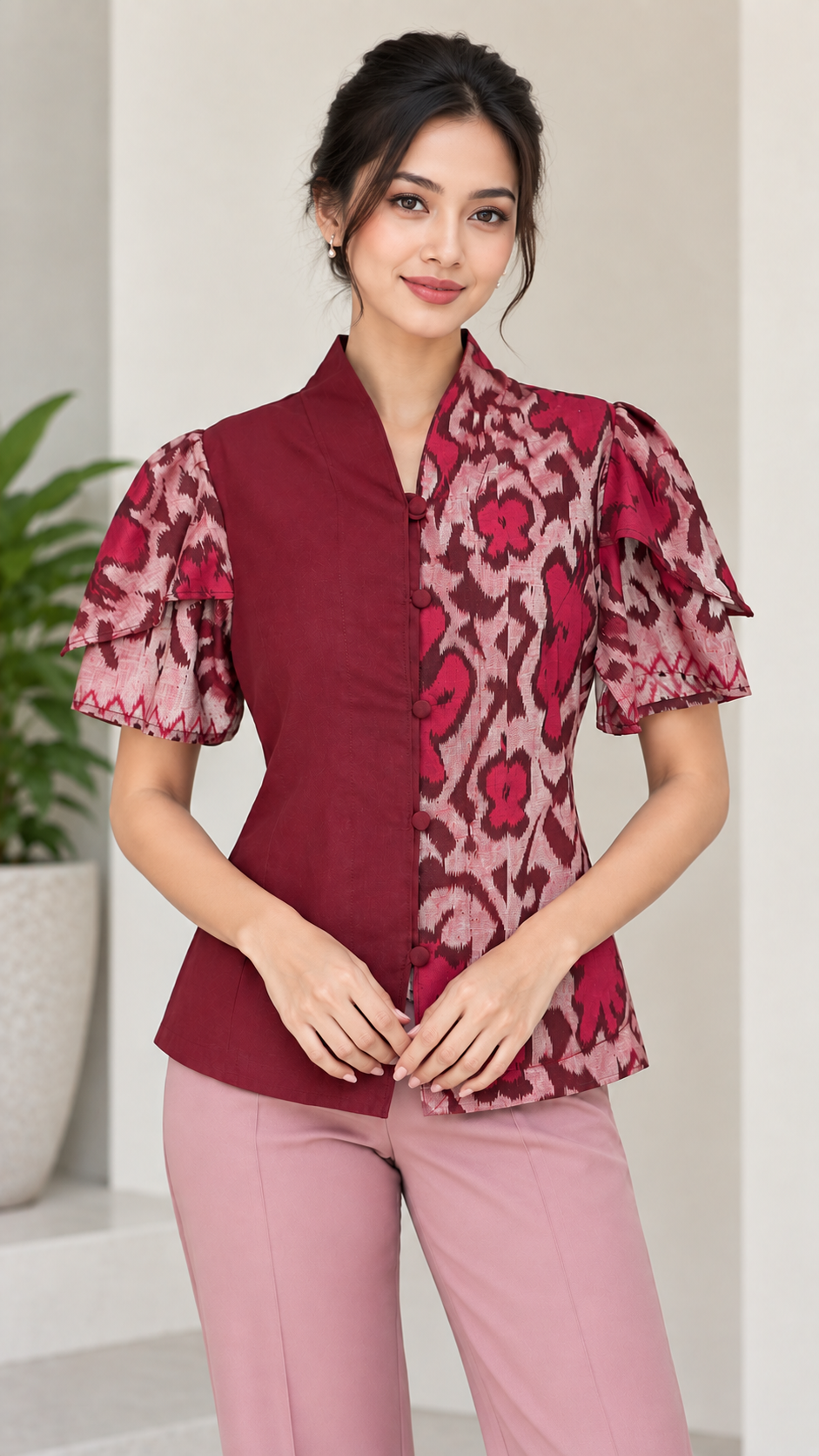 Blouse tenun endek teratai